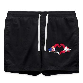 Serbie Danemark drapeau mains coeur forme utilisé - Short de bain - noir - Devant - AI Model Male 185 light (185cm)