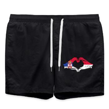 Serbie Indonésie Drapeau Mains Coeur Utilisé - Short de bain - noir - Devant - AI Model Male 185 light (185cm)