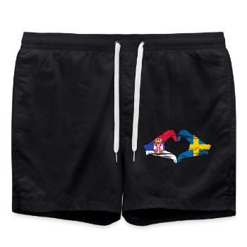 Serbie Suède drapeau mains forme coeur utilisé - Short de bain - noir - Devant - AI Model Male 185 light (185cm)