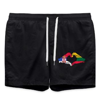Serbie Lituanie drapeau mains forme coeur utilisé - Short de bain - noir - Devant - AI Model Male 185 light (185cm)