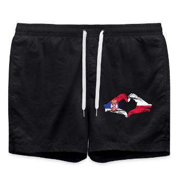 Serbie Pologne drapeau mains forme coeur utilisé - Short de bain - noir - Devant - AI Model Male 185 light (185cm)