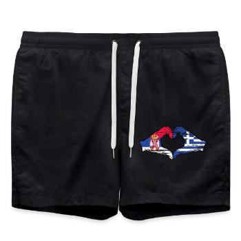 Serbie Grèce drapeau mains forme coeur utilisé - Short de bain - noir - Devant - AI Model Male 185 light (185cm)