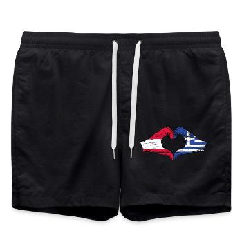 Autriche Grèce Drapeau Mains Coeur - Short de bain - noir - Devant - AI Model Male 185 light (185cm)