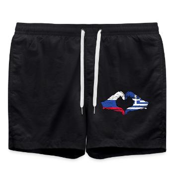 Russie Grèce Drapeau Mains Coeur Forme Utilisé - Short de bain - noir - Devant - AI Model Male 185 light (185cm)