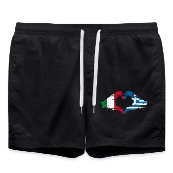 Italy Greece Flag Hands Heart Shape Used - Swim Trunks - black - Front - AI Model Male 185 light (185cm)