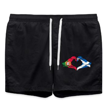 Portugal Scotland flag hands heart shape used - Swim Trunks - black - Front - AI Model Male 185 light (185cm)
