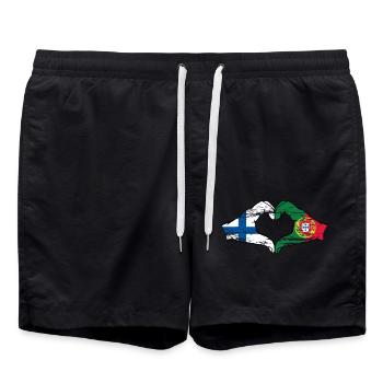 Finlande Portugal Drapeau Mains Coeur Forme Utilisé - Short de bain - noir - Devant - AI Model Male 185 light (185cm)