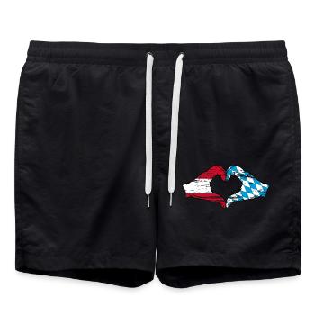Austria Bavaria Flag Hands Heart Shape Used - Swim Trunks - black - Front - AI Model Male 185 light (185cm)