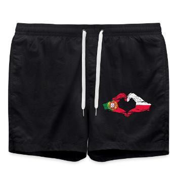 Portugal Polen Flagge Herzform used - Badeshorts - Schwarz - Vorne - AI Model Male 185 light (185cm)