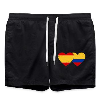 Spain Colombia Flag Heart Used - Swim Trunks - black - Front - AI Model Male 185 light (185cm)