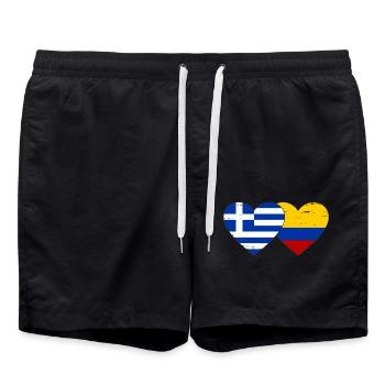 Griechenland Kolumbien Flagge Herz used - Badeshorts - Schwarz - Vorne - AI Model Male 185 light (185cm)