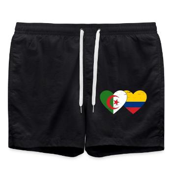 Algeria Colombia Flag Heart Used - Swim Trunks - black - Front - AI Model Male 185 light (185cm)