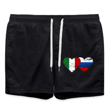 Italy Russia Flag Heart Used - Swim Trunks - black - Front - AI Model Male 185 light (185cm)