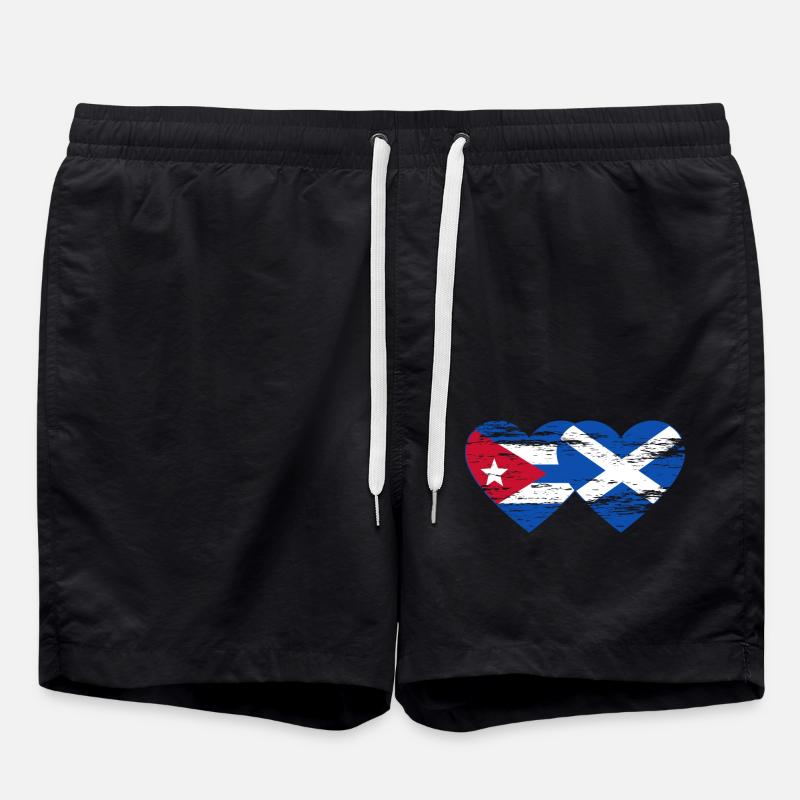 Cuba Scotland Flag Heart Used - Swim Trunks - black