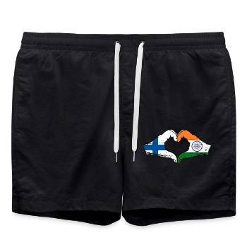 Finland India hands heart shape used - Swim Trunks - black - Front - AI Model Male 185 light (185cm)