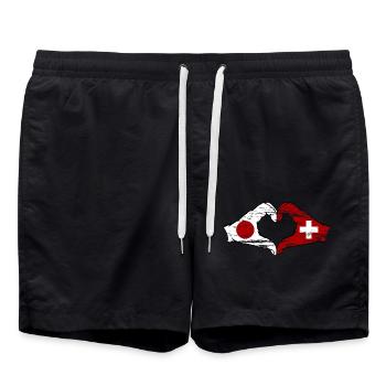 Japan Switzerland hands heart shape used - Swim Trunks - black - Front - AI Model Male 185 light (185cm)