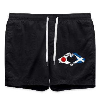 Japan Scotland hands heart shape used - Swim Trunks - black - Front - AI Model Male 185 light (185cm)