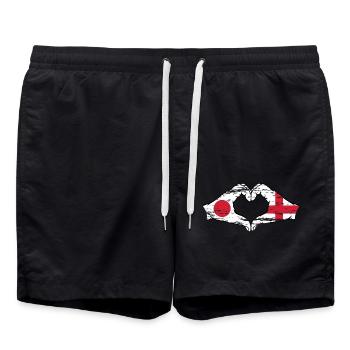 Japan England Hands Heart Shape Used - Swim Trunks - black - Front - AI Model Male 185 light (185cm)