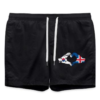 South Korea Iceland hands heart shape used - Swim Trunks - black - Front - AI Model Male 185 light (185cm)