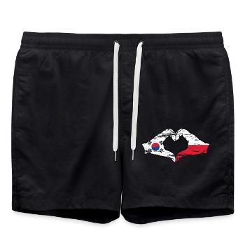 South Korea Poland Hands Heart Shape Used - Swim Trunks - black - Front - AI Model Male 185 light (185cm)