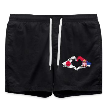 Japan Serbien Hände Herzform used - Badeshorts - Schwarz - Vorne - AI Model Male 185 light (185cm)