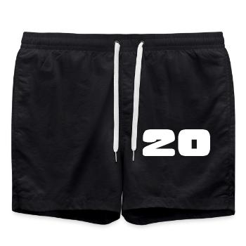 20. 20 YEARS. 20TH ANNIVERSARY. BIRTHDAY 20 YEARS. - Swim Trunks - black - Front - AI Model Male 185 light (185cm)