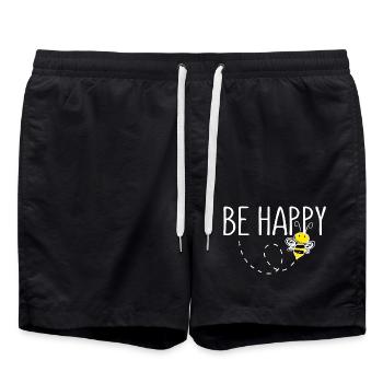 Be Happy Bee Statement Happy - Swim Trunks - black - Front - AI Model Male 185 light (185cm)