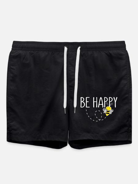 Be Happy Bee Statement Happy - Swim Trunks - black