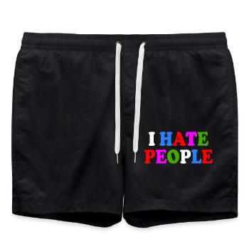 I hate people - Short de bain - noir - Devant - AI Model Male 185 light (185cm)