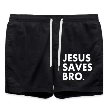 Jesus saves bro - Short de bain - noir - Devant - AI Model Male 185 light (185cm)