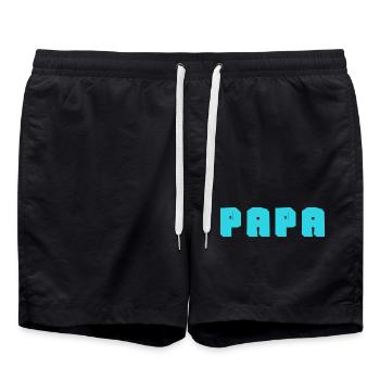 PAPA. VATERTAG. FROHER VATERTAG. ALLES GUTE ZUM GEBURTSTAG. - Badeshorts - Schwarz - Vorne - AI Model Male 185 light (185cm)