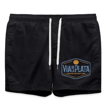 Via de la Plata Pilgrims' Stamp | Santiago - Swim Trunks - black - Front - AI Model Male 185 light (185cm)