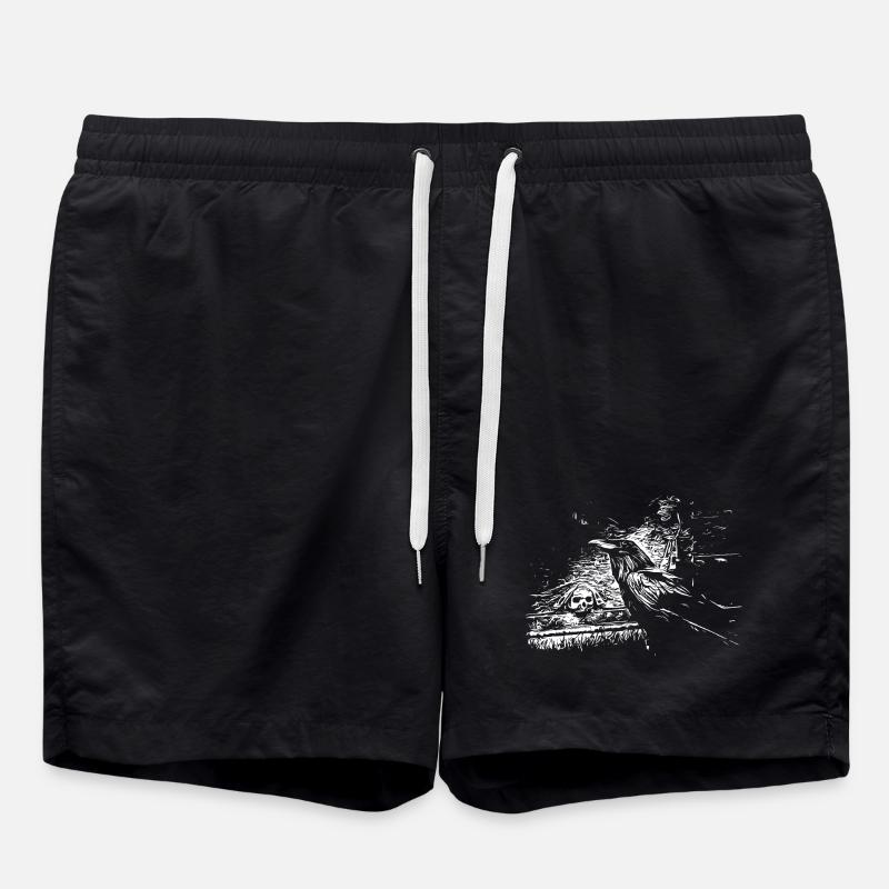 Rabe mit Totenkopf - Badeshorts - Schwarz