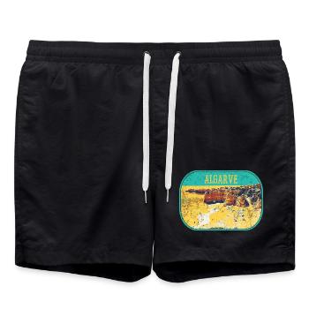 Retro badge, Algarve Portugal, beach summer sun - Swim Trunks - black - Front - AI Model Male 185 light (185cm)