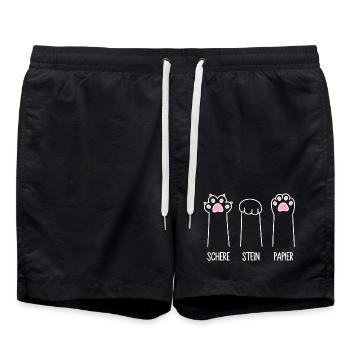 Katze Pfote Katzenpfoten Spiel Schere Stein Papier - Badeshorts - Schwarz - Vorne - AI Model Male 185 light (185cm)