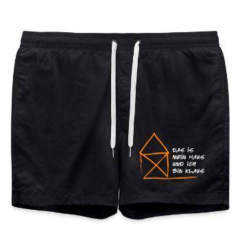 Haus Klaus Nikolaus Weihnachten lustiger Spruch - Badeshorts - Schwarz - Vorne - AI Model Male 185 light (185cm)