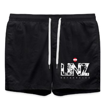 Linz Distressed City Text - Swim Trunks - black - Front - AI Model Male 185 light (185cm)