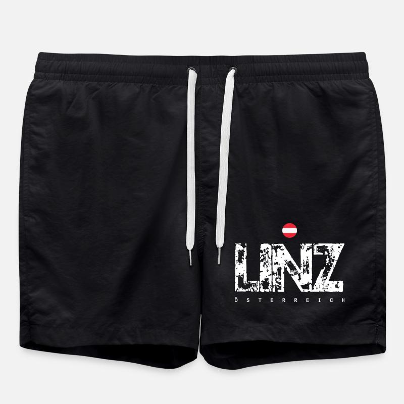 Linz Distressed City Text - Swim Trunks - black