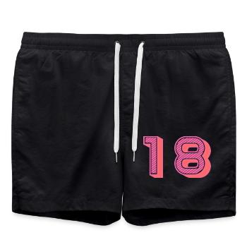 18. 18 YEARS OLD. 18th ANNIVERSARY. 18 BIRTHDAY. - Swim Trunks - black - Front - AI Model Male 185 light (185cm)