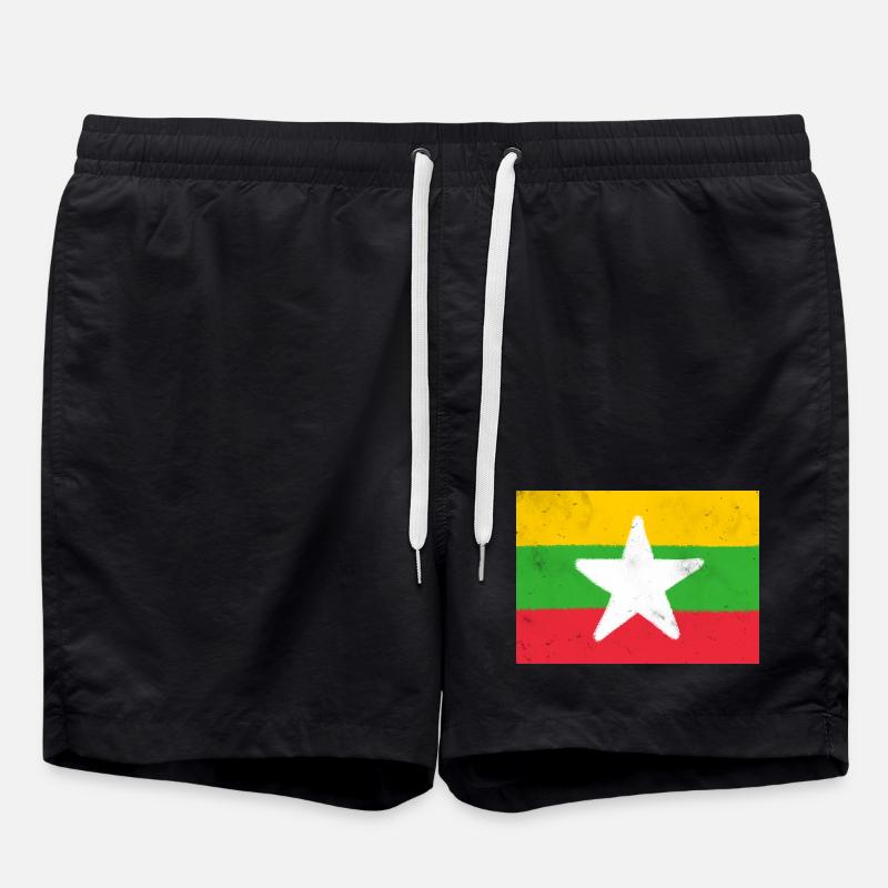Flagge von Myanmar - Badeshorts - Schwarz