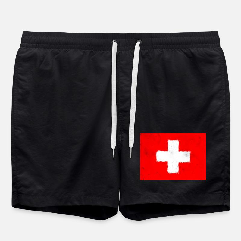 Flagge der Schweiz - Badeshorts - Schwarz