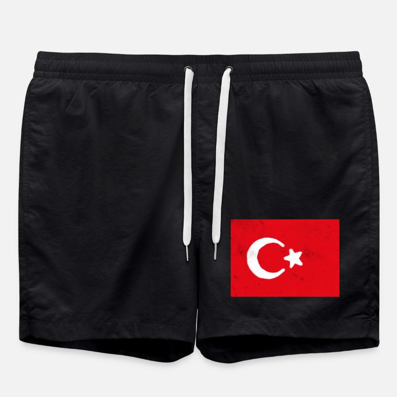 Turkish Flag Abstract Art Print - Swim Trunks - black