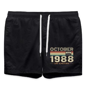 Anniversaire octobre 1988 - Birthday october 1988 - Short de bain - noir - Devant - AI Model Male 185 light (185cm)
