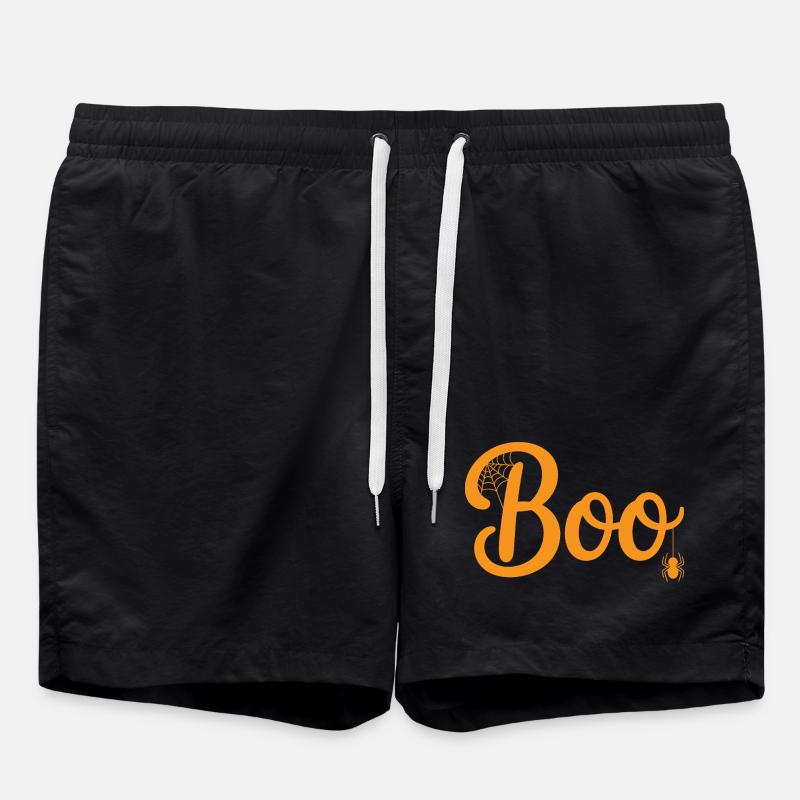 Boo Cobweb Orange Halloween - Swim Trunks - black