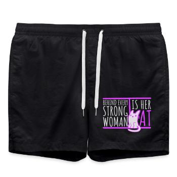 Derrière chaque femme forte se trouve son chat Spruch Katze - Short de bain - noir - Devant - AI Model Male 185 light (185cm)