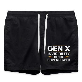Gen X Invisibilité Superpuissance Drôle Rétro Citation - Short de bain - noir - Devant - AI Model Male 185 light (185cm)