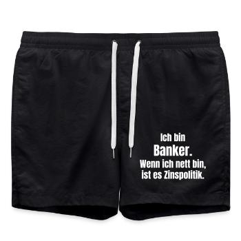Banker Saying Interest Rate Policy Humor - Swim Trunks - black - Front - AI Model Male 185 light (185cm)
