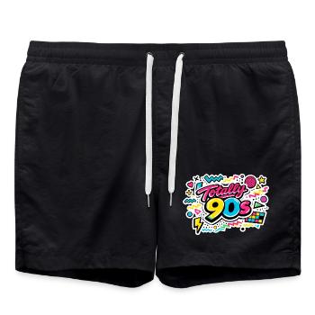 90er Vintage 90s Mottoparty - Badeshorts - Schwarz - Vorne - AI Model Male 185 light (185cm)