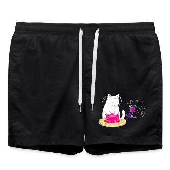 Handwerkerisches Katzenleben – Vom Rad zum Tee - Badeshorts - Schwarz - Vorne - AI Model Male 185 light (185cm)