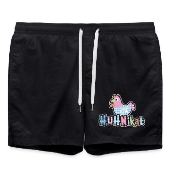 HUHNikat Hühner Fans -  Hahn - Gockel - Bio - Badeshorts - Schwarz - Vorne - AI Model Male 185 light (185cm)